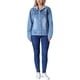 thumbnail image 2 of Chaqueta de mezclilla para mujer INSPIRE CHIC con capucha, de manga larga, desgastada, con botones y capucha desmontable, 2XL, azul, 2 of 5