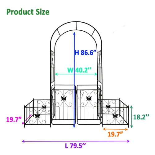 Hi-GARDEN, 1-YEAR-WARRANTY, 79.5"(W)*86.6"(H), Metal Garden Arch with Gate, High Climbing Plants Support Rose Arch Outdoor(Black)