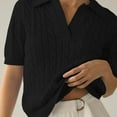 thumbnail image 6 of Black Hoodies for Women's Short Sleeve Solid Lapel V Neck Knit Pullover Sweater Fall Tops for Women 2025, 6 of 6