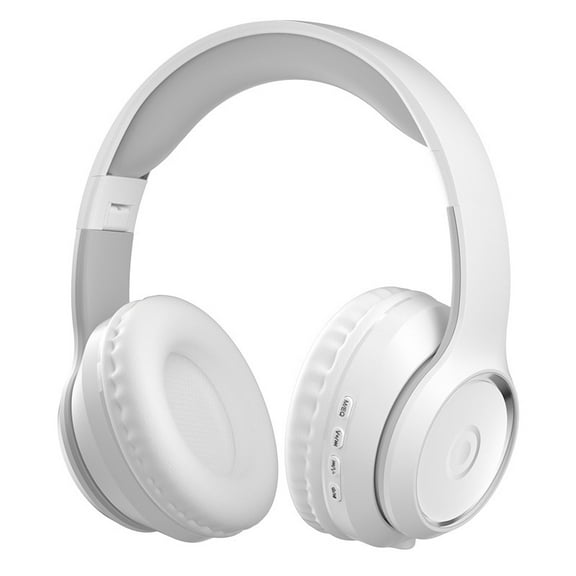 Foldable Bluetooth Over-Ear Headphones in White, Wired Music Earphone with Volume Control