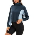 thumbnail image 4 of INSPIRE CHIC Onfers Women Half Zip Crop Sweatshirts Long Sleeve Oversized Pullover Sweaters Workout Fall Outfits with Pockets XL Navy Blue Light Blue, 4 of 5