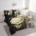 thumbnail image 3 of Manfei Botanical Flower 7pcs Bedding Full Size, Chic Floral Comforter Sets with Sheets, Gold Leaves Bed Set, Lightweight Room Decoration, 3 of 8