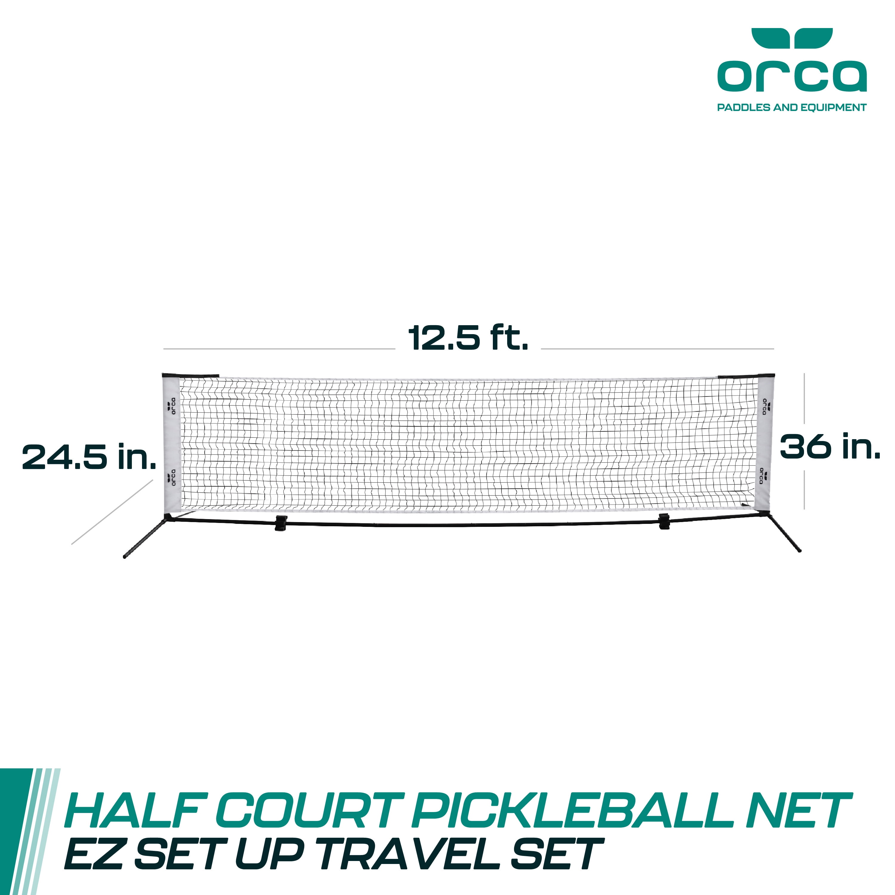12.5ft Pickleball Half Court Net Set with Steel Pole Bar EZ Connect System, Includes Paddles, Pickleballs, and Carrying Bag for Travel Games by ORCA