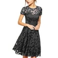 thumbnail image 3 of Women's Party Dress Short Sleeve Round Neck with Lace Trim Floral Elegant Cocktail Dress for Spring Fall Banquet Wedding Guest,Black,L, 3 of 9
