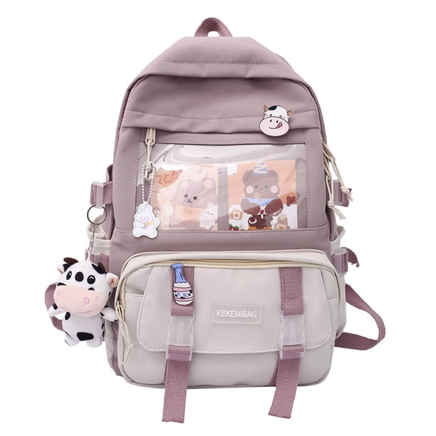 Mochila De Estudiante Kawaii, Mochila Escolar Con Bolsillo Frontal, Mochila De Viaje De Estilo Preppy Simple