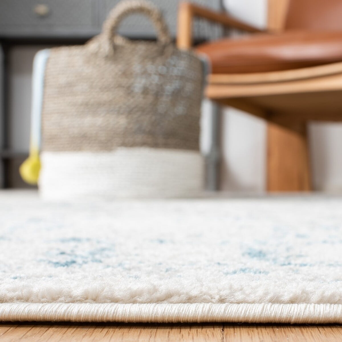 SAFAVIEH Tulum Flint Distressed Southwestern Area Rug, 6'7" x 6'7" Square, Ivory/Teal