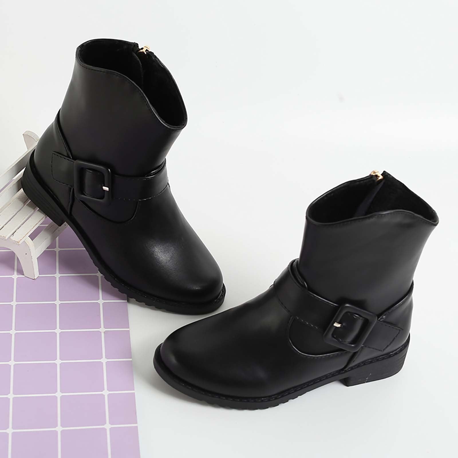 nsendm Girls Shoes Big Kid Female Generation Y Kids Boots Girls Buckle Decor Side Zipper Western Boots Kids Ankle Boots Girls Low Big Kids Size 5 Boots Black 4 Walmart