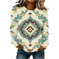 thumbnail image 2 of TaTaai Ladies Fashion Retro Western Print Round Neck Regular Shoulder Long Sleeve Sweatshirt Casual Loose Soft Top for Daily Streetwear Office Spring Winter Gift, 2 of 4