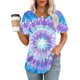 thumbnail image 2 of Womens Tie-Dye T Shirts Summer Fashion Tunic Tops for Leggings Colorful Round Neck Short Sleeve Tee, 2 of 7