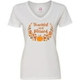 thumbnail image 3 of Inktastic Thankful and Blessed Pumpkin and Fall Leaves Women's V-Neck T-Shirt, 3 of 5