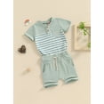 thumbnail image 3 of Bagilaanoe 2pcs Toddler Baby Boy Shorts Set Short Sleeve Striped Print T Shirt Tops + Shorts 6M 12M 18M 24M 3T 4T Kids Casual Summer Clothes, 3 of 7