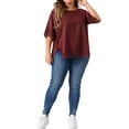 thumbnail image 2 of Agnes Orinda Women's Plus Size Tops Round Neck Lace Crochet Short Sleeve Shirts Casual Blouses 4X Burgundy, 2 of 6
