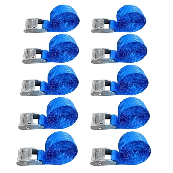 Mega Cargo Control 10 Pack 1" x 10 ft USA Heavy Duty 1" Endless Cam Buckle Cargo Lashing Strap for Motorcycle Bicycle,Blue