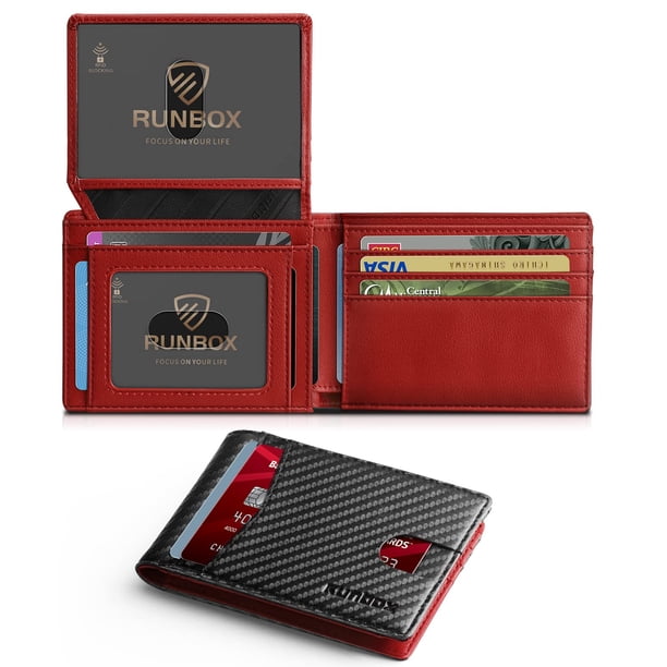 Cartera RUNBOX RFID de piel para hombre y mujer con 2 ventanas de identificación
