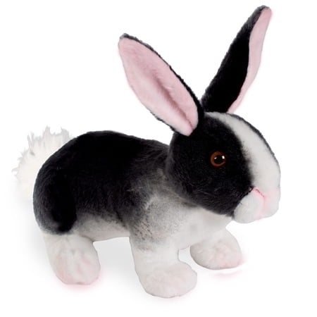 Real Planet 11.5 Black & White Rabbit Bunny Cute Realistic Stuffed Animal Cute Farm Animals Plush Toy & STEM Learning Gift for Birthday Boys & Girls