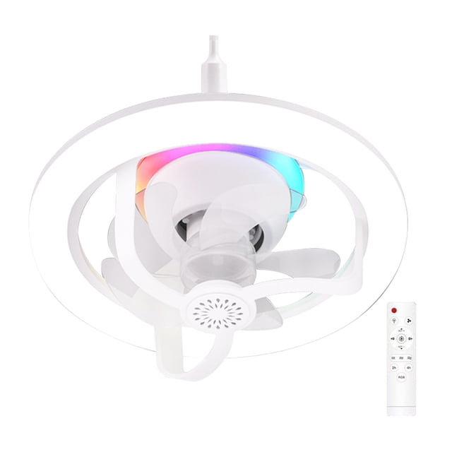 yeacher RGB Color-Changing Remote-Controlled LED Ceiling Fan Light with Aromatherapy, 50W E27 Socket, 360° Oscillation, 3 Fan Speeds, 2 Timer Settings, Low-Noise Operation, White ABS Material