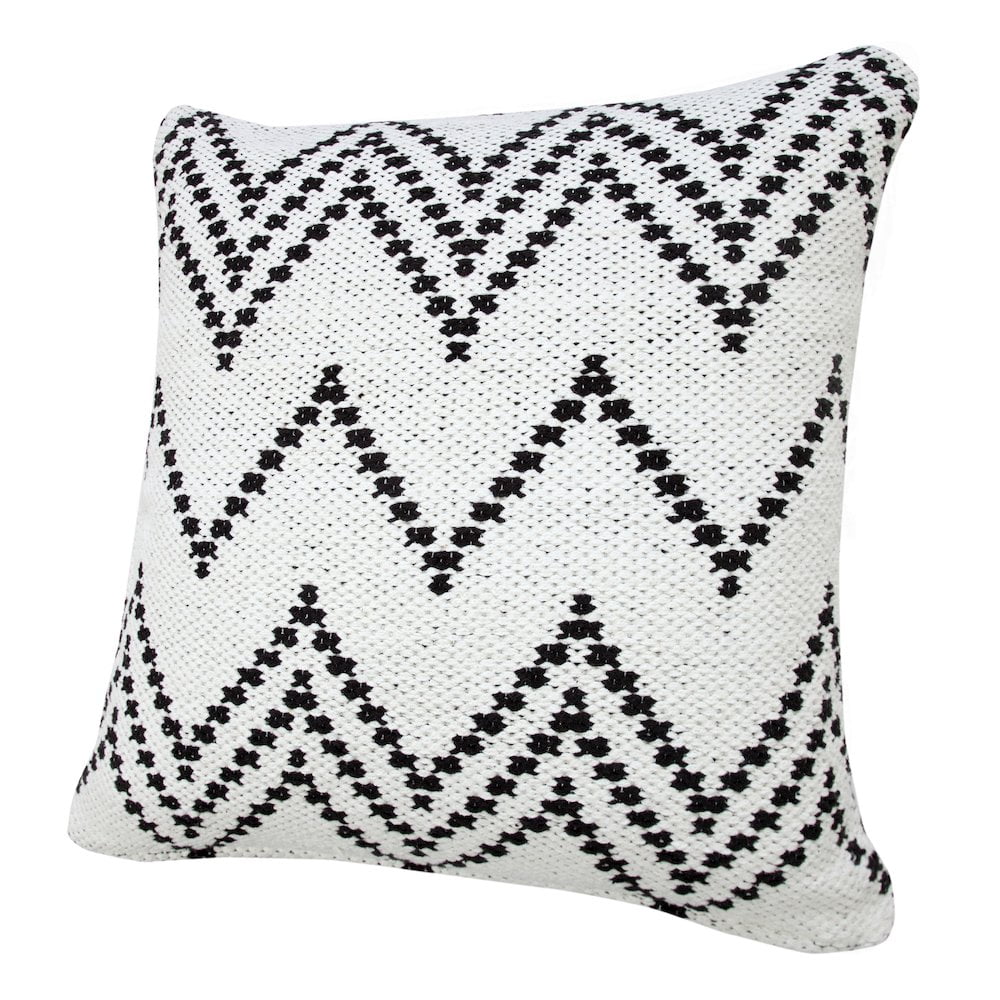 LR Home Ox Bay Hand-Woven White/Black Chevron Cotton Blend Pillow Cover