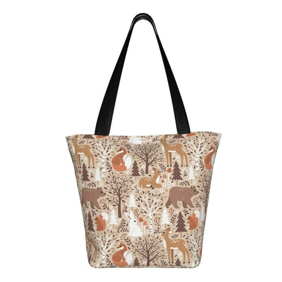 Ratiio Woodland Animals in Neutral Tones Print Shoulder Bag for Women, Polyester Crossbody Purse Lightweight Handbag for Daily Travel and Casual Use