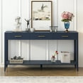 thumbnail image 2 of EUROCO 60" Long Console Table,Wood Sofa Table for Entryway with 3 Drawers,Vertical Stripe Drawers and Open Shelf for Living Room Hallway Foyer Office,Navy Blue, 2 of 7