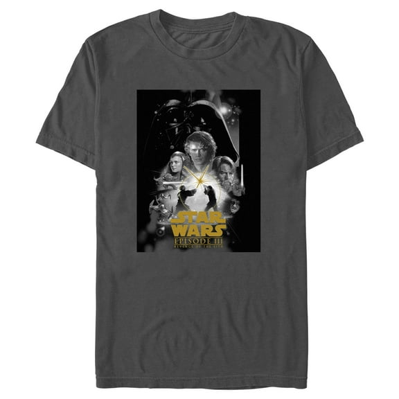 Men's Star Wars: Revenge of the Sith Black and White Episode Three Poster Graphic Tee Charcoal 3X Large