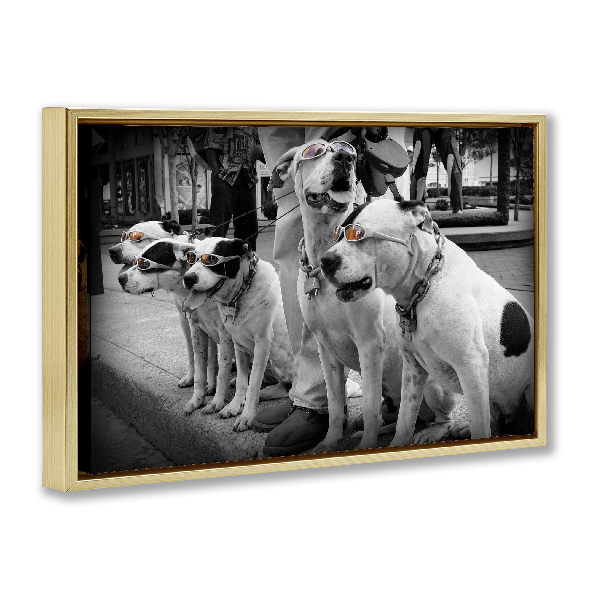 Stupell Industries Afternoon Stroll Pups Gold Framed Floater Canvas Wall Art, design by Scott Henderson