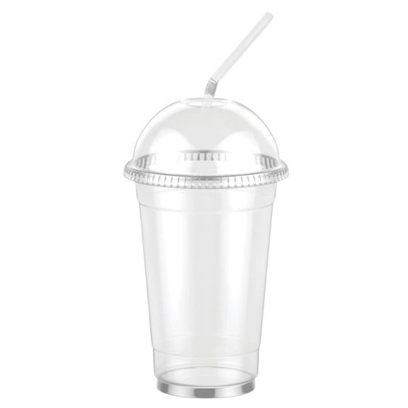 20oz Clear PET Plastic Cups with Dome Lid & Straw: 50 Sets