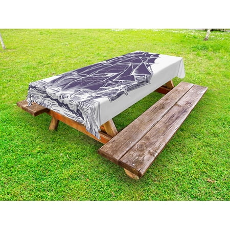 

Nautical Outdoor Tablecloth Old Sail Boat in the Ocean on White Background Pirate Treasure Retro Illustration Decorative Washable Fabric Picnic Tablecloth 58 X 104 Inches Lavander by Ambesonne