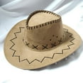 thumbnail image 5 of Suede Western Cowboy Hat Large Brim Panama Fedora Outdoor - Yellow, 5 of 7