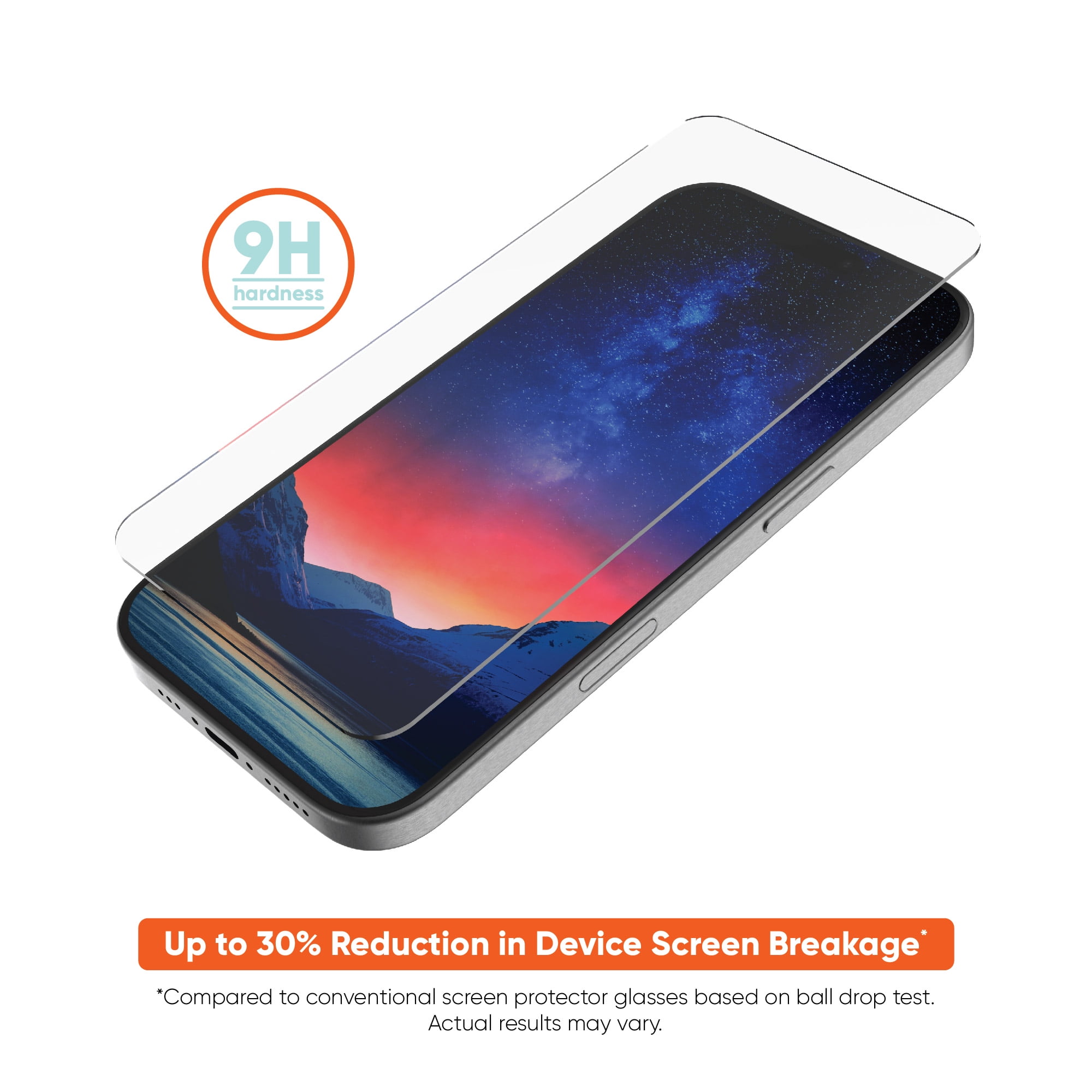onn. Impact Resistant Glass Screen Protector with Easy Application Tray for iPhone 16 Pro