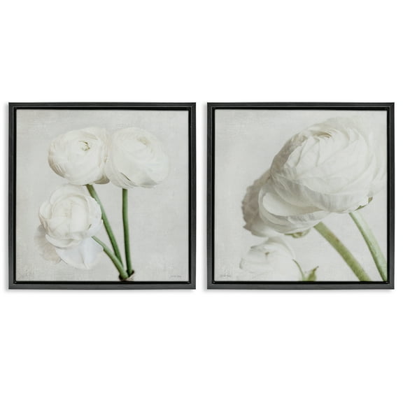 Stupell Industries Simple White Peony Stems Plants & Flowers Painting Black Floater Framed Canvas Art Print Wall Art, 18 x 18, Set of 2