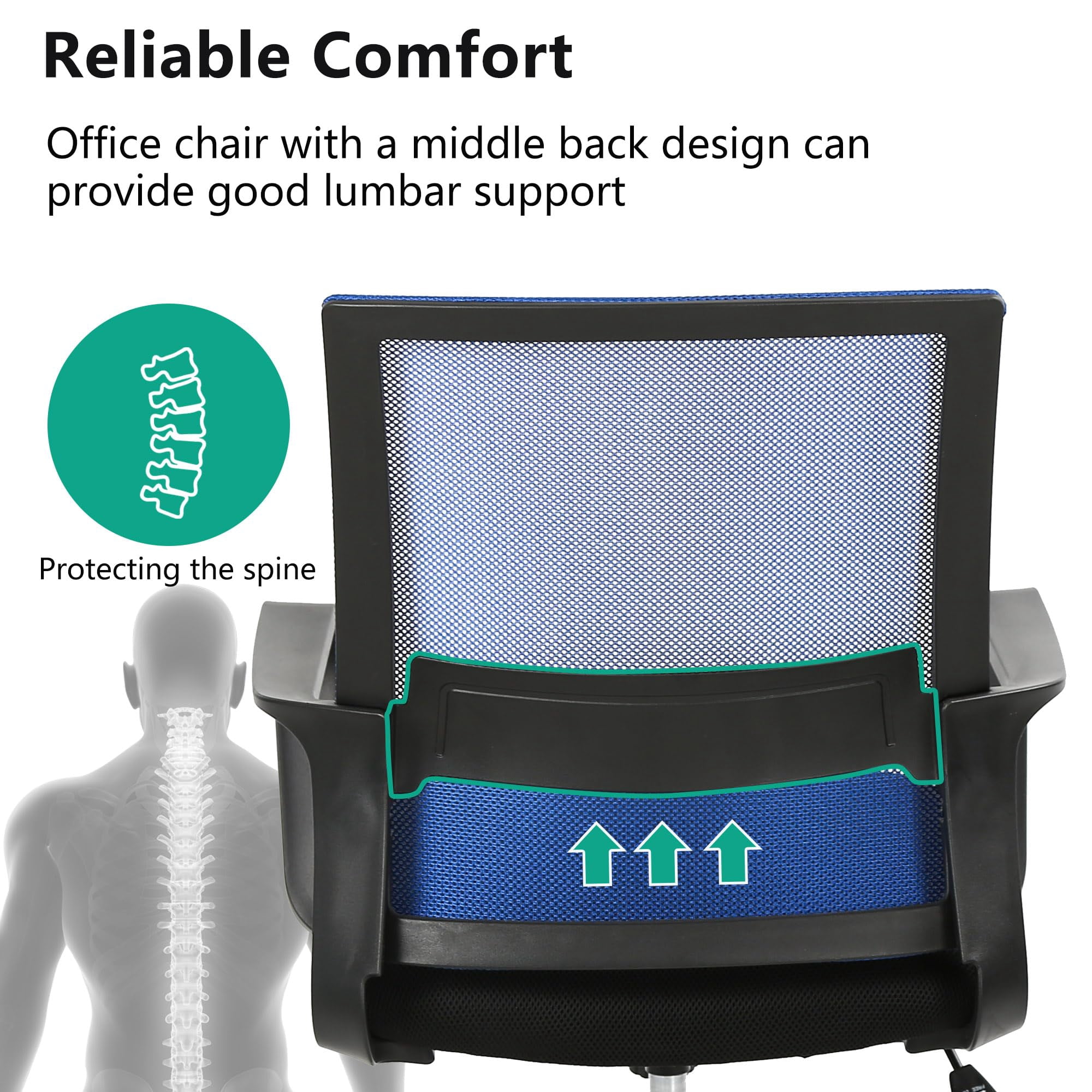 YRLLENSDAN Mesh Office Chair with Wheels Rolling Desk Chair with Arms Mesh Computer Chair for Adults Conference Room Chair Study Chair Adjustable Height,Blue
