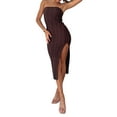 thumbnail image 2 of VISgogo Vestido sin hombros para mujer, sin mangas, sin tirantes, de color sólido, con abertura alta, plisado, ajustado, ropa informal de una pieza VISgogo moda, 2 of 6