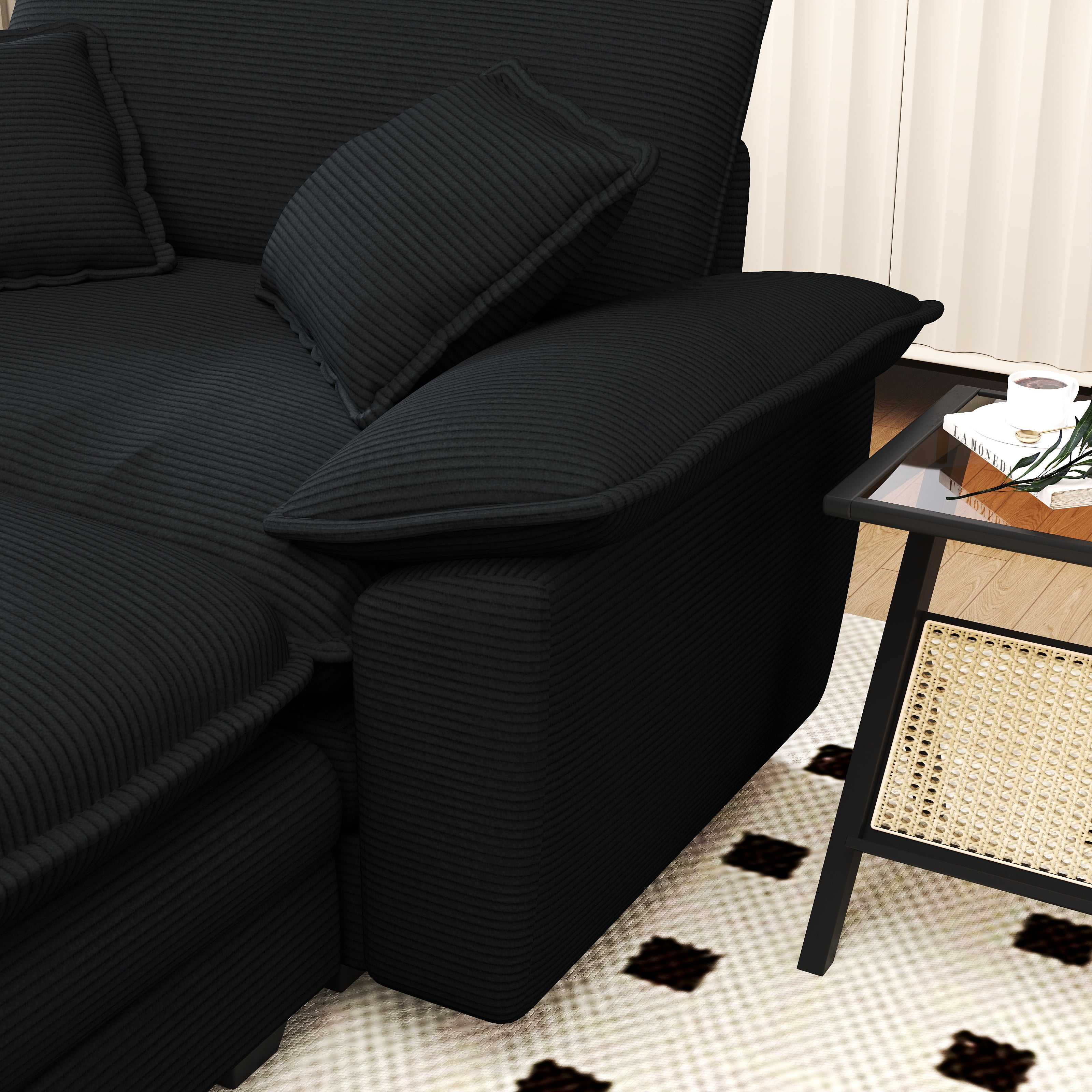 Lunale Oversized Lounge Chair & Ottoman Set - 48" Cloud Corduroy Accent Armchair for Modern Living/Bedroom, Black Corduroy