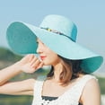 thumbnail image 2 of Women's Wide Brim Sun Protection Straw Hat,Folable Floppy Hat,Summer UV Protection Beach Cap,Blue, 2 of 5