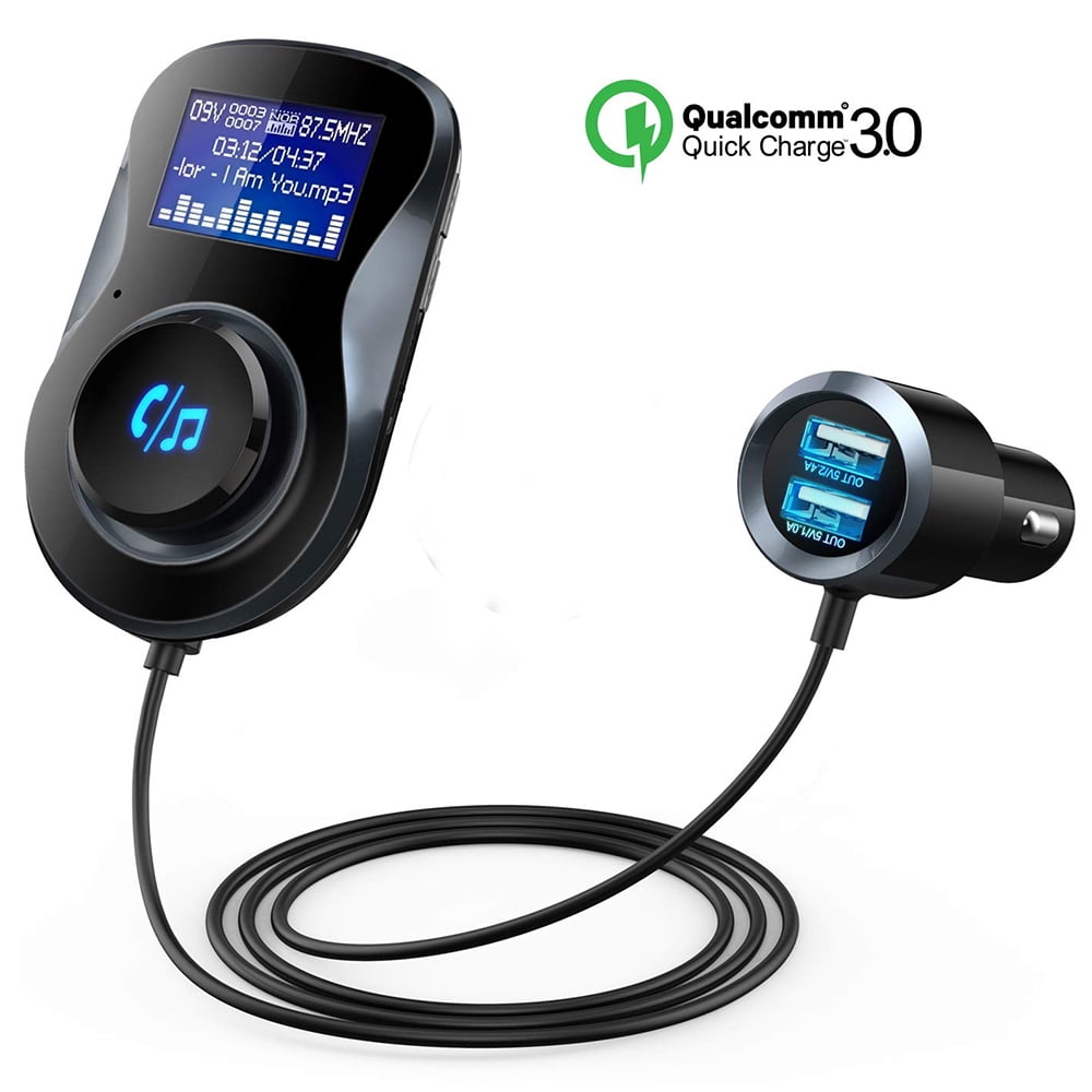 Wireless Car Bluetooth FM Transmitter with USB Charger Hands-Free Call 1.4 inch 