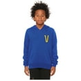 thumbnail image 2 of Daxton Youth Unisex Pullover Royal Hoodie Mid-Weight Fleece Sweater Custom Gold Numbers and Letters, V, XS, 2 of 3