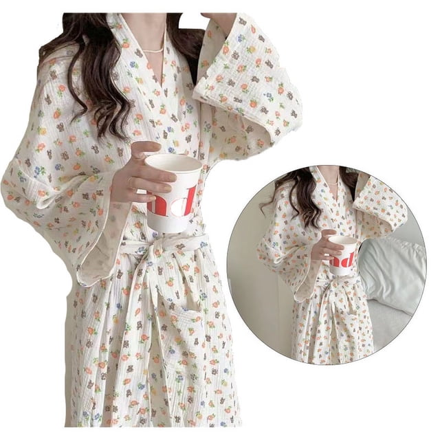 Preciosa bata, bata de estilo japonés, bata larga de manga larga, bata con patrón de dibujos animados, uso conveniente