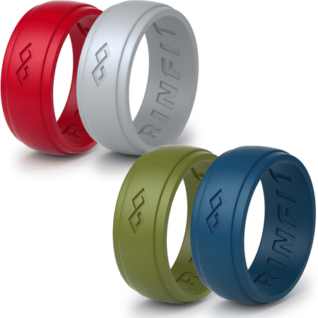 Mens Silicone Wedding Ring / Wedding Band 4 Rubber Rings Pack by Rinfit
