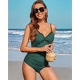 thumbnail image 4 of Charmo Women Ribbed One Piece Bathing Suits Ruffle V Neck Swimsuit High Cut Monokini, 4 of 6