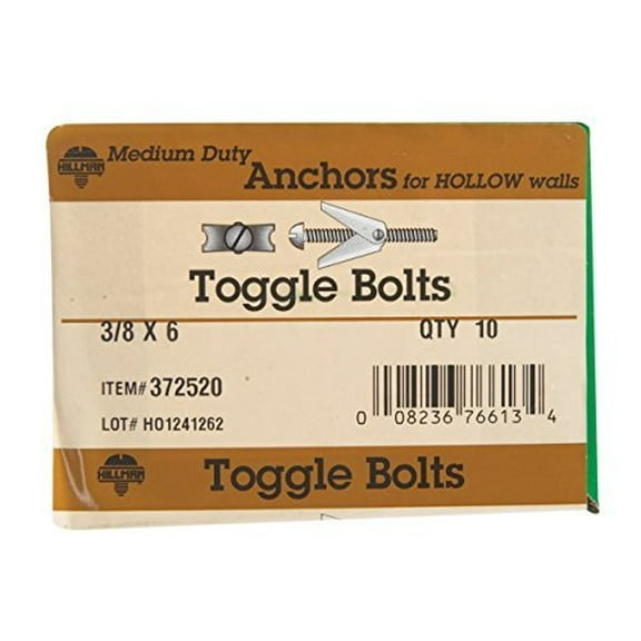 Hillman Toggle Bolts 3/8 " - 16 X 6 " Round Head Slotted Zinc Plated Steel 10/Box