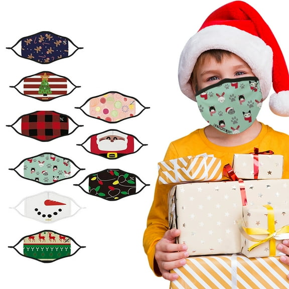 9-Pack: Christmas Themed Kids Two-Layered Reusable Face Mask With Adjustable Ear Loops-OLDSKU