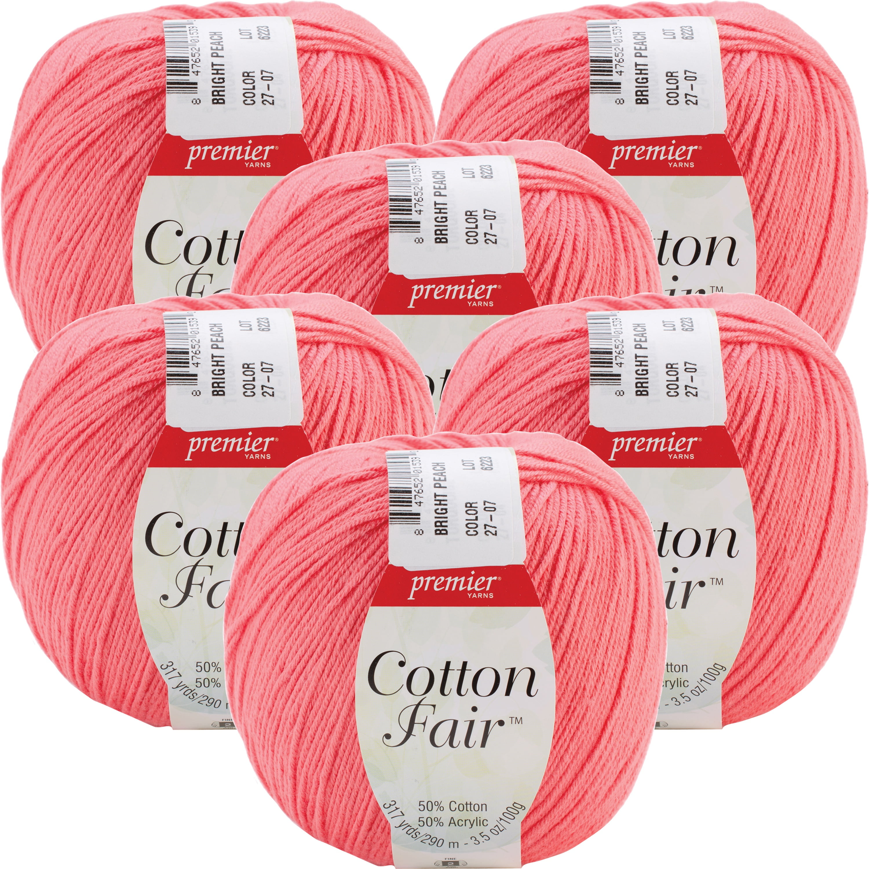 Premier Yarns Cotton Fair Solid YarnBright Peach, Multipack Of 6