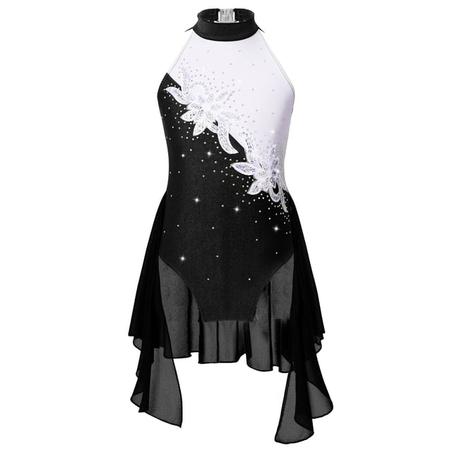 Doomiva Robes de Danse Lyrique Sans Manches pour Filles, Robe de Gymnastique Tutu Justaucorps, Robe de Patinage à Roulettes Noire 12
