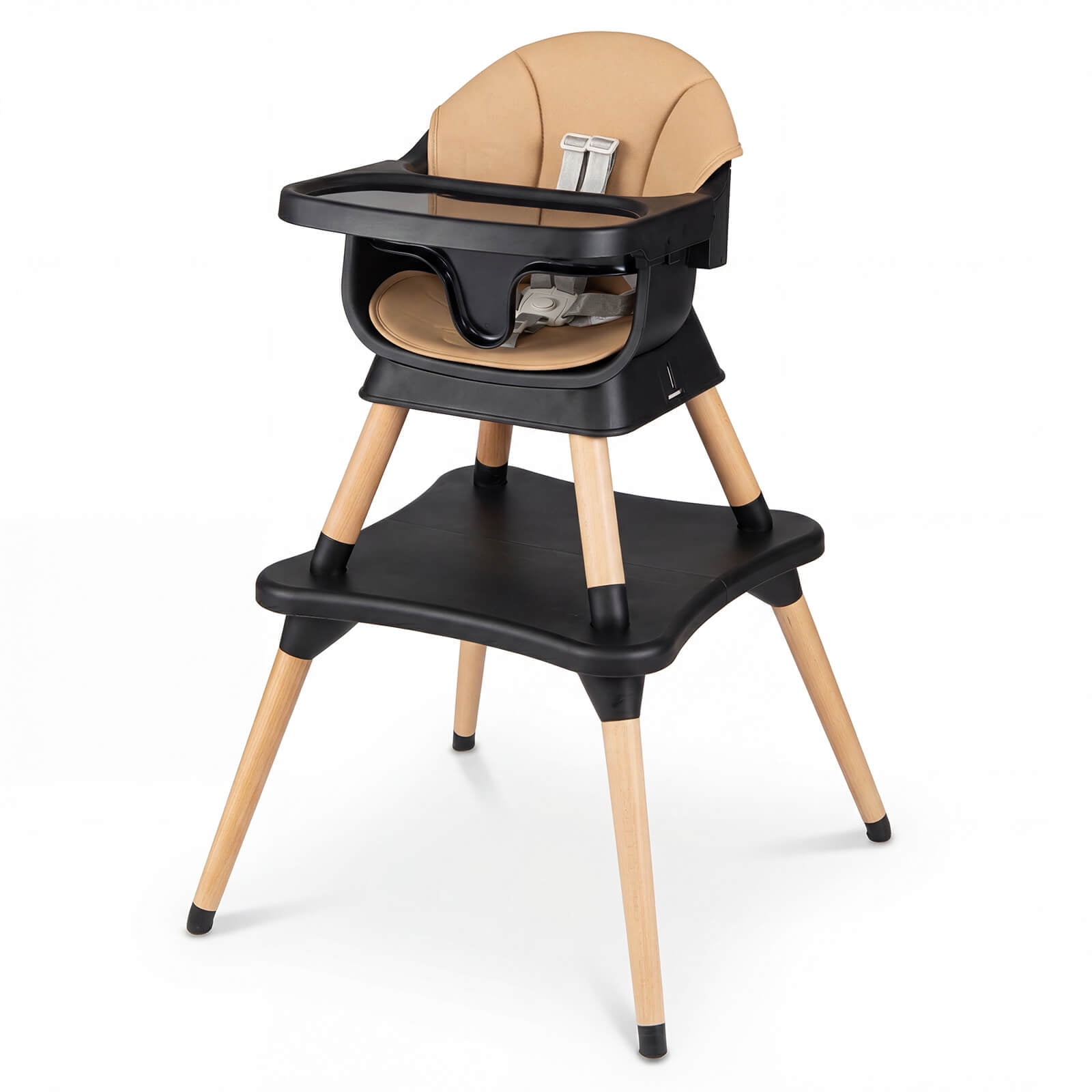 Costway 9-in-1 Kids Table & Chair Set with Solid Wood Legs, Removable Dishwasher-Safe Tray Coffee + Black