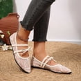 thumbnail image 6 of Women's Floral Embroidered Mesh Flats Pointed-toe Strap Breathable Ballet Shoes for Dressy Trendy Work Office Wedding Daily Ballerina Beige 7, 6 of 9