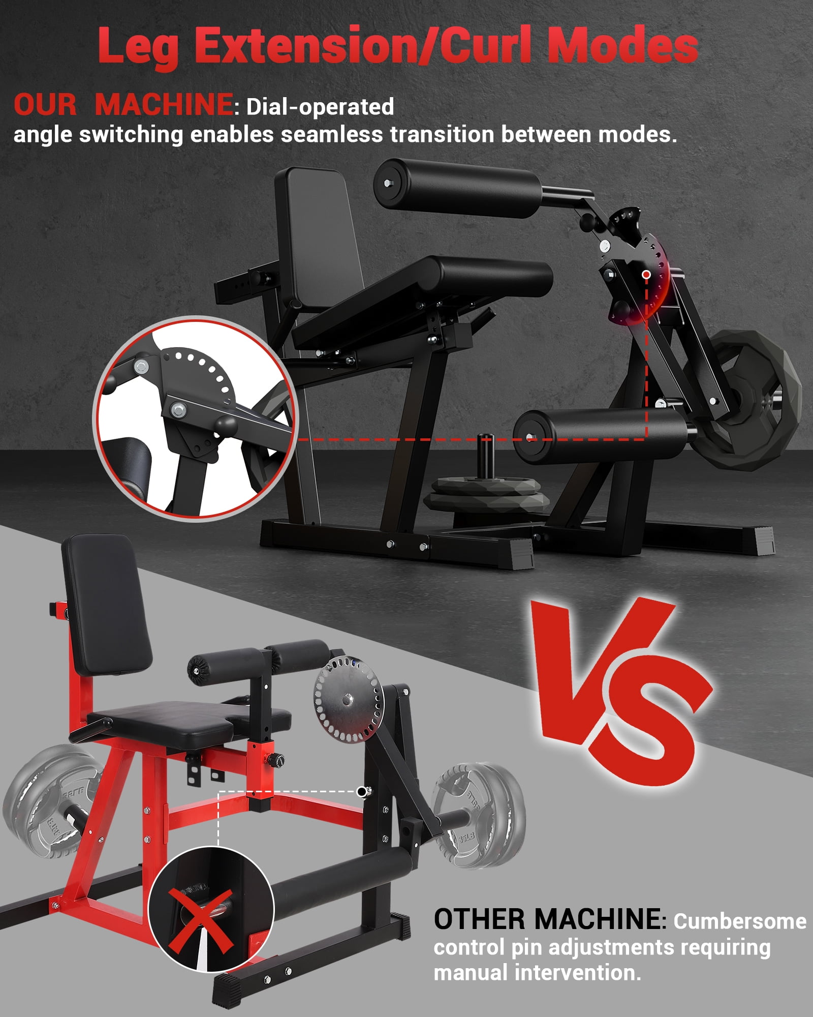Leg Extension and Curl Machine for Home Gym, 700LB Adjustable Leg Curl Machine for Lower Body Workouts, Seated Leg Workout Equipment Compatible with 1'' and 2'' Weight Plates