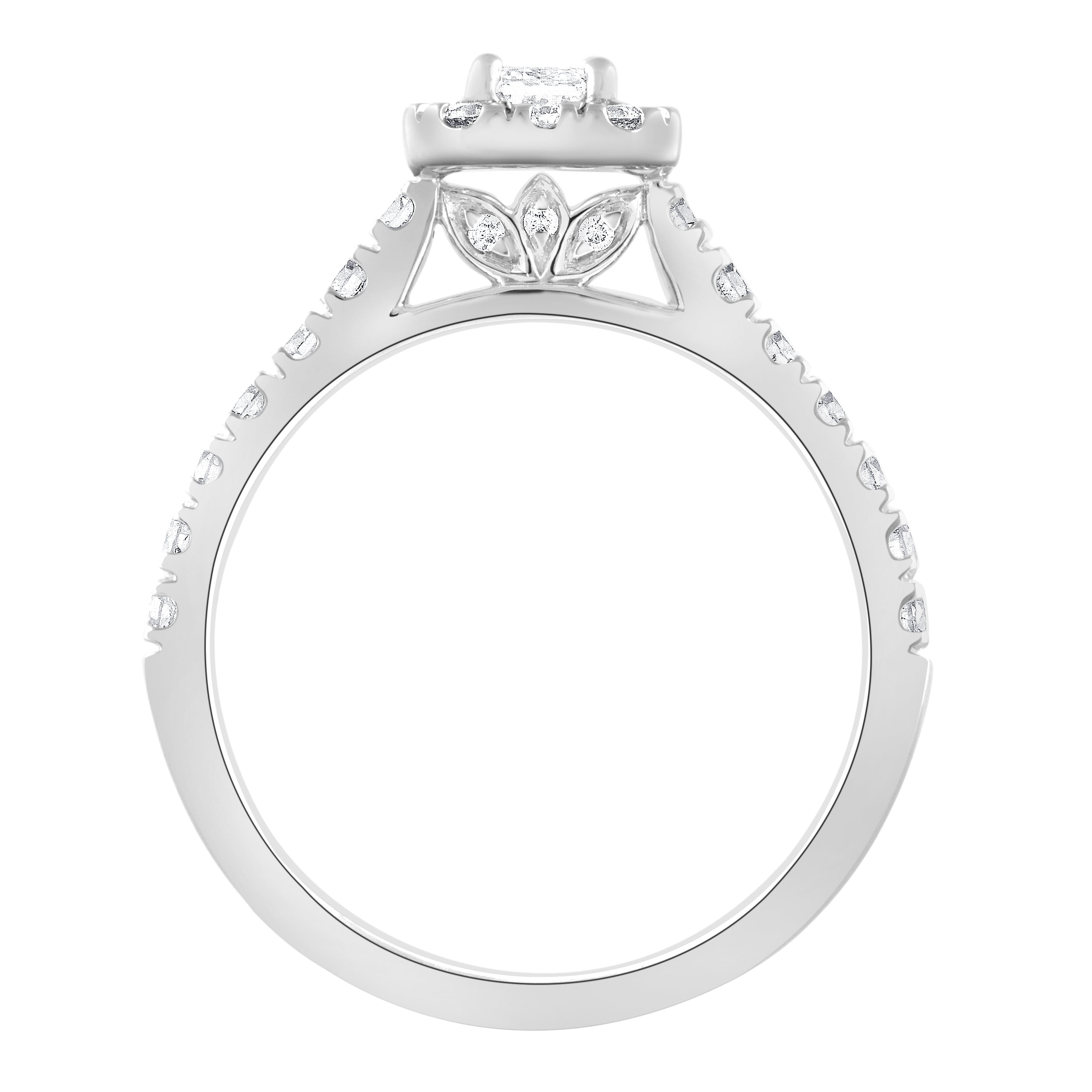 Unique Moments 1 ct Lab Grown Diamond Halo Emerald Engagement Ring in 14K White Gold (G-H, SI1-SI2)