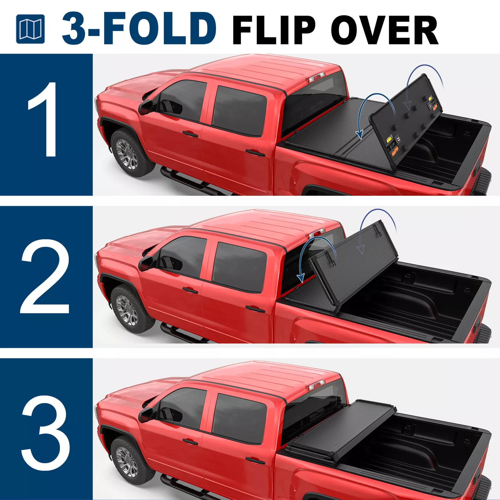 MOSTPLUS 5FT 3-Fold Hard Tonneau Cover for 2015-2026 Chevy Colorado GMC Canyon Truck Bed
