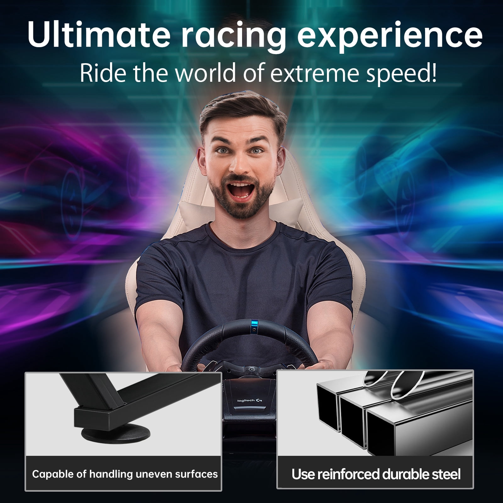 Gtplayer Sim Racing Wheel Stand Simulator Cockpit for Logitech and Thrustmaster with Shifter Mount, BlackOrange(No cup holde)