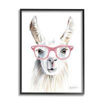 Stupell Industries Llama Wearing Pink Glasses Casual Animal Portrait Painting Black Framed Art Print Wall Art, Design by Kelley Talent